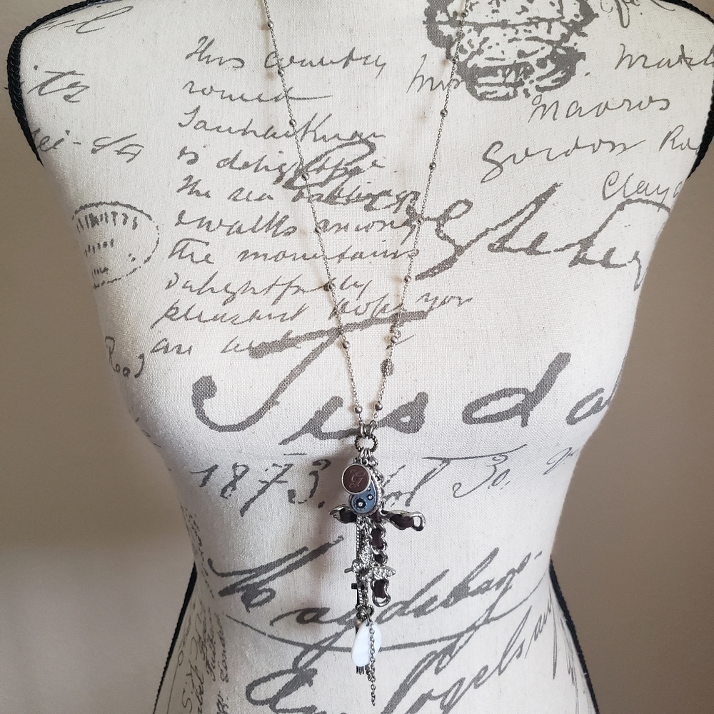 Guess brown and blue charm necklace